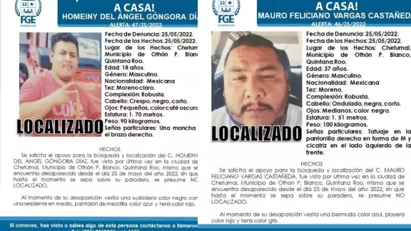 Los sujetos fueron reportados como desaparecidos en Bacalar por sus familiares