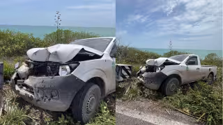 Camioneta del Ingenio La Joya choca contra muro y sale de la carretera en Seybaplaya