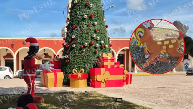 Figuras navideñas de unicel instaladas en la plaza principal de Champotón fueron vandalizadas.