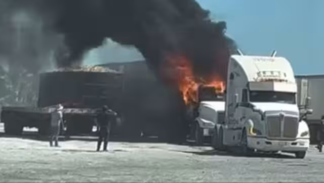 Tráiler se prende fuego dentro de azucarera de Champotón