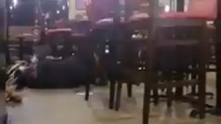 El momento fue grabado por un comensal, en donde se aprecia a los clientes resguardados bajo las mesas,