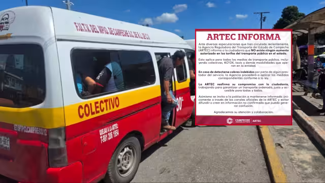 La Agencia Reguladora del Transporte del Estado de Campeche (ARTEC) aclaró que no hay aumento autorizado en las tarifas del transporte público.