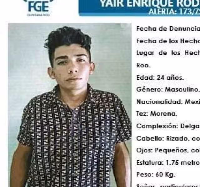 El hombre desaparecido responde al nombre de Yahir Enrique Rodríguez Yam.