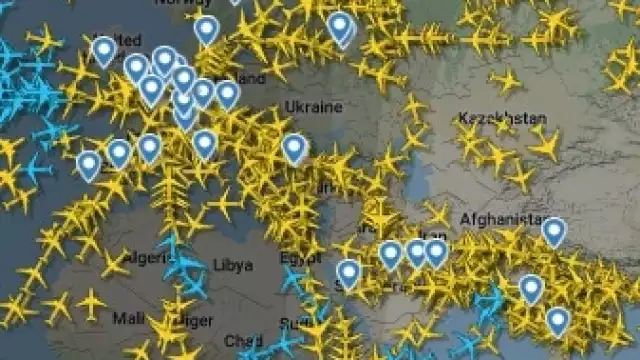El espacio aéreo en Ucrania está deshabilitado. Foto: Flightradar 24