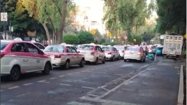Los taxis se estacionaron en Álvaro Obregón en la colonia Roma frente a Semovi