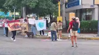 Activistas protestan en contra de las corridas frente a la Plaza de Toros de Mérida  
