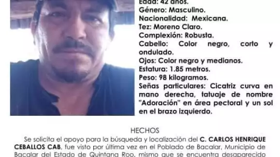 El hombre tenía 42 años de edad y desapareció en Bacalar