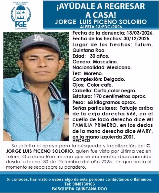 La denuncia por su desaparición fue interpuesta el 13 de marzo de 2026
