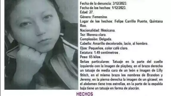 Desapareció una mujer en Felipe Carrillo Puerto Desapareció una mujer en Felipe Carrillo Puerto