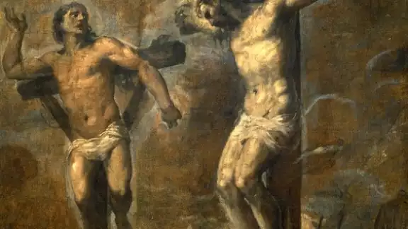 Cristo y el Buen Ladrón, obra del pintor español Tiziano Cristo y el Buen Ladrón, obra del pintor español Tiziano