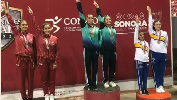 Las participantes de gimnasia de trampolin de Yucatán cerraron con triunfo los Juegos Nacionales Conade 2022. Foto: José Daniel Quintal Arjona Las participantes de gimnasia de trampolin de Yucatán cerraron con triunfo los Juegos Nacionales Conade 2022. Foto: José Daniel Quintal Arjona