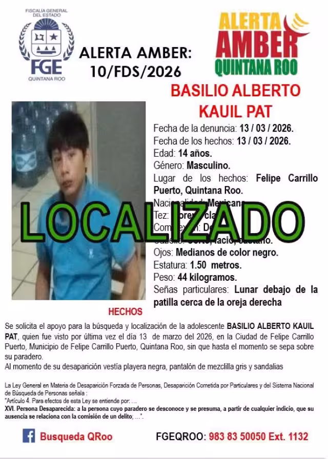 El menor desaparecido se trataba de Basilio K.P. de 14 años de edad