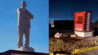 El morenista, Roberto Téllez Monroy, develó la estatua del presidente de México tres días antes de terminar su mandato