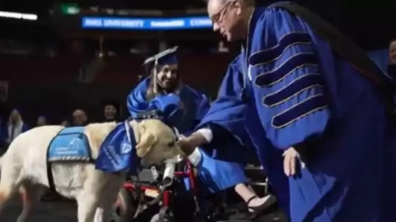 Después de que Justin recibiera el diploma, el propio Nyre agitó triunfalmente las manos en el aire y la multitud enloqueció.