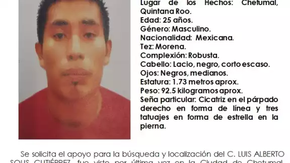 La FGE pide a la ciudadanía comunicarse al número 983 83 50050 ext.1132 en caso de contar con alguna pista de su paradero La FGE pide a la ciudadanía comunicarse al número 983 83 50050 ext.1132 en caso de contar con alguna pista de su paradero