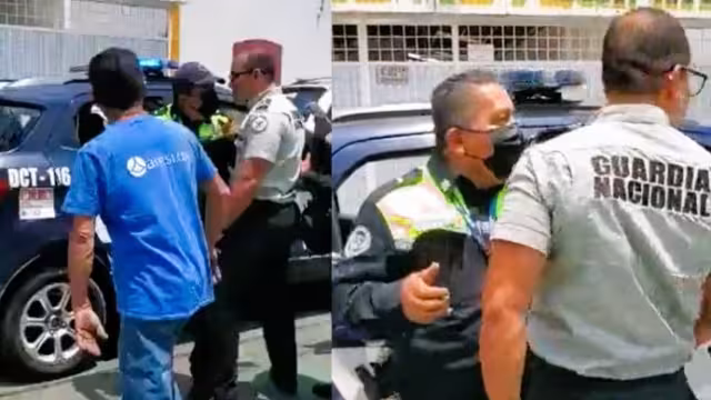 La persona con el uniforme de la GN afirmaba que el policía de tránsito lo había golpeado. Foto: Captura de pantalla
