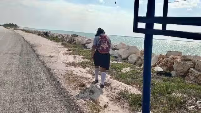 Ciudadanos reportaron a una estudiante con uniforme del Conalep mientras caminaba sola por la carretera Isla Aguada-Sabancuy