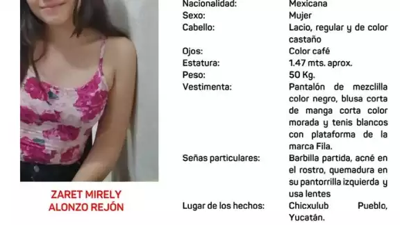 Alerta Amber por la joven Zaret Mirely Alonzo quien fue vista por última vez en Chicxulub Pueblo