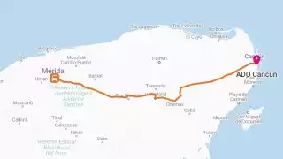 Este el mapa del recorrido de Mérida a Cancún en autobús. Foto: Especial