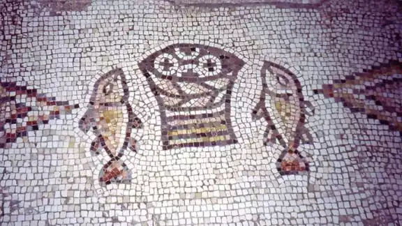 Mosaico en la iglesia de Tabgha, cerca del mar de Galilea.