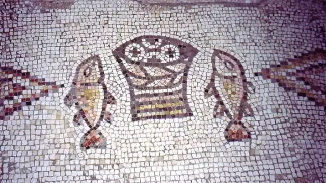 Mosaico en la iglesia de Tabgha, cerca del mar de Galilea.