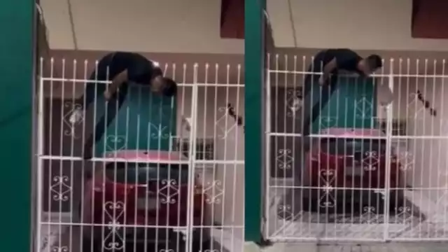 Al hombre se le ensarto una de las puntas de la reja. Foto: Captura de pantalla