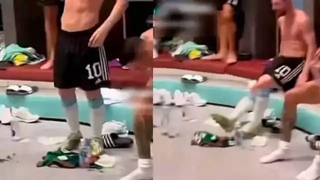 Messi pisó y arrastró una playera o bandera de México en el vestidor de Argentina en el Mundial de Qatar 2022