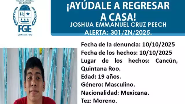 Desaparece joven con autismo de 19 años en Benito Juárez; Fiscalía emite ficha de búsqueda