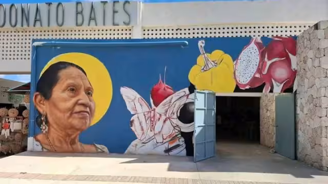 El artista visual Miguel Pech retrata a doña Catalina Couoh en un mural en la fachada del mercado de Valladolid