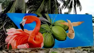 Los artistas planean hacer más murales en el puerto de San Crisanto Foto: Alejandro Collí