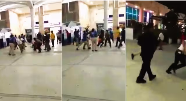 Los taxistas se golpearon hasta con una silla. Foto: Captura de pantalla