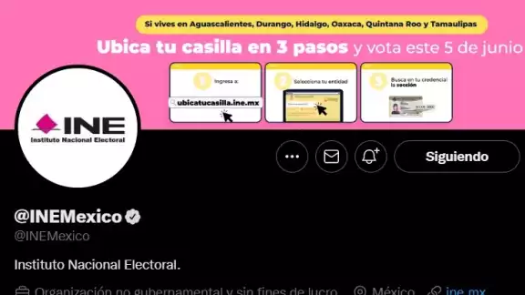El INE se quedó sin cuenta de Twitter de manera momentánea este 5 de junio, pero ya fue reactivada. Foto: Captura de pantalla El INE se quedó sin cuenta de Twitter de manera momentánea este 5 de junio, pero ya fue reactivada. Foto: Captura de pantalla