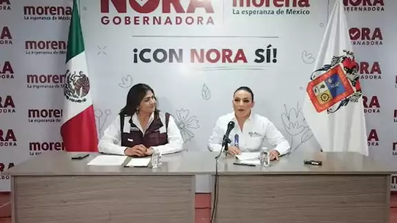Martha Márquez y Nora Ruvalcaba estuvieron juntas para informar sobre la declinación de la candidata del PT y PVEM. Foto: Captura de Pantalla
