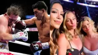Las tres mujeres robaron la atención en la pelea del 'Canelo' vs Bivol. Foto: Especial