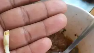 La dueña conocida como "La Güera", se dio a la tarea de mostrar el origen del colmillo encontrado en el platillo del comensal denunciante