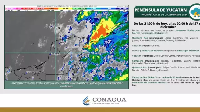 Municipios de Campeche, Yucatán y Quintana RoO deben tomar precauciones por fuertes lluvias.