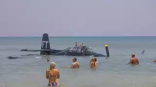 Los turistas se acercaron a la aeronave en cuanto aterrizó