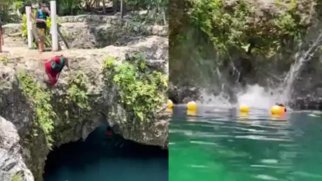 Abuelita extrema supera su miedo y se lanza a cenote.