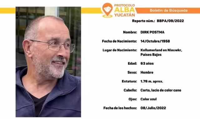 Fiscalía de Yucatán activa Protocolo Alba para localizar a ciudadano de Países Bajos