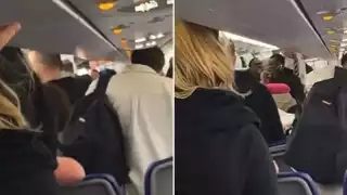 La pelea ocurrió pocos minutos después de el avión aterrizara, debido a que dos de los pasajeros iban a ser detenidos por su comportamiento durante el vuelo