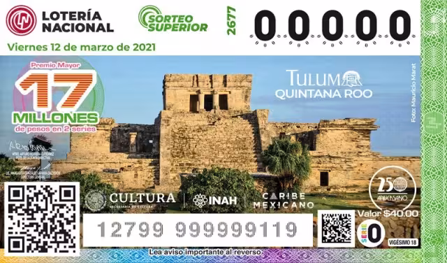 La Zona Arqueológica de Tulum aparecerá en la Lotería Nacional
