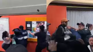 A través redes sociales se difundieron imágenes del momento exacto en que vagoneros se enfrentan a golpes con policias.