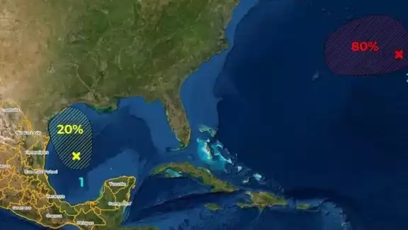 Una zona de baja presión provocará lluvias puntuales intensas, descargas eléctricas y caída de granizo en la Península de Yucatán