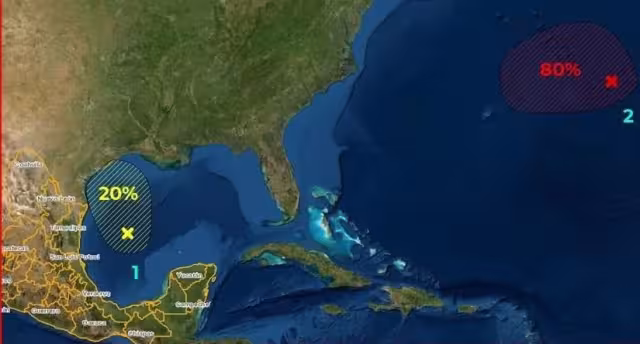 Una zona de baja presión provocará lluvias puntuales intensas, descargas eléctricas y caída de granizo en la Península de Yucatán