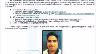 Activan búsqueda de extranjero desaparecido tras caer de un crucero frente a Mahahual