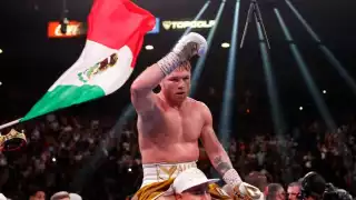 El canelo durante su victoria el sábado que le dio otro título de campeón