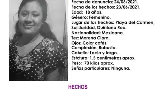 La FGE pide a la ciudadanía comunicarse al número 984 8730163 en caso de contar con alguna pista de su paradero