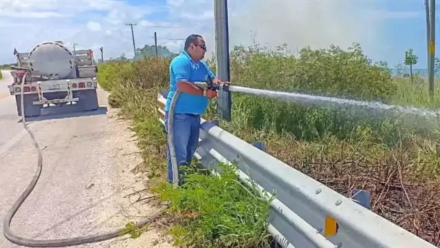 Reportan incendio de pastizal en el kilómetro 22 de la carretera federal 180