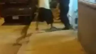En un video de más de dos minutos se observa al policía forcejear con el vecino