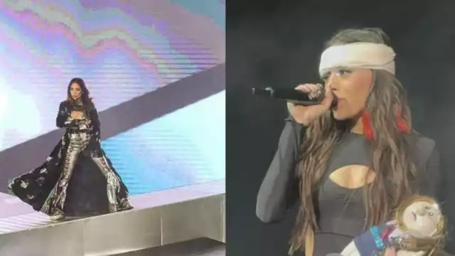 Danna Paola se golpeó en la cabeza durante un concierto en Guadalajara; así apareció en el escenario para su show